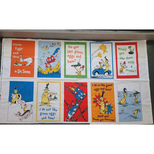 Dr Seuss Robert Kaufman Cotton Fabric Panel Green Eggs & Ham 41in x 23in NEW